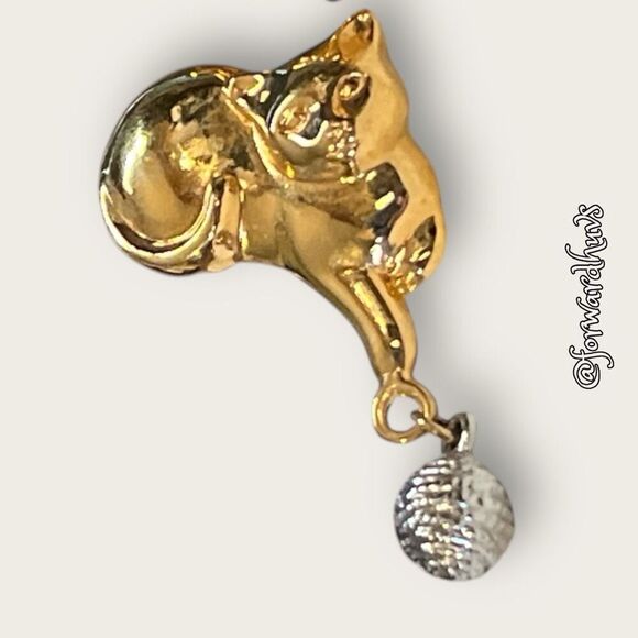 Gold Tone Cats Playing with Silver Tone Ball of Yarn Stud Earrings - Picture 5 of 7